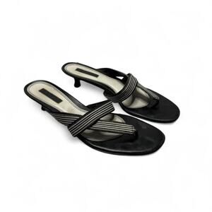 UNISA Black Leather 1” Kitten Heels  Striped Straps Womens Size 9 2000s Heels